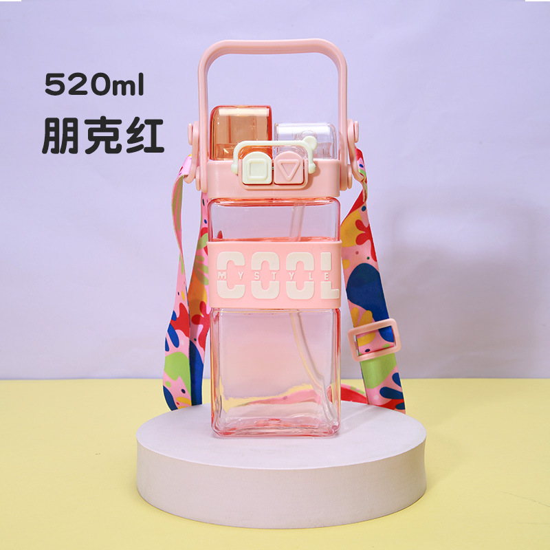 Internet Celebrity Double Drinking Cups High-Looking Boys and Girls Square Water Cup Student Straw Cup Children Outdoor Crossbody Punk Water Cup