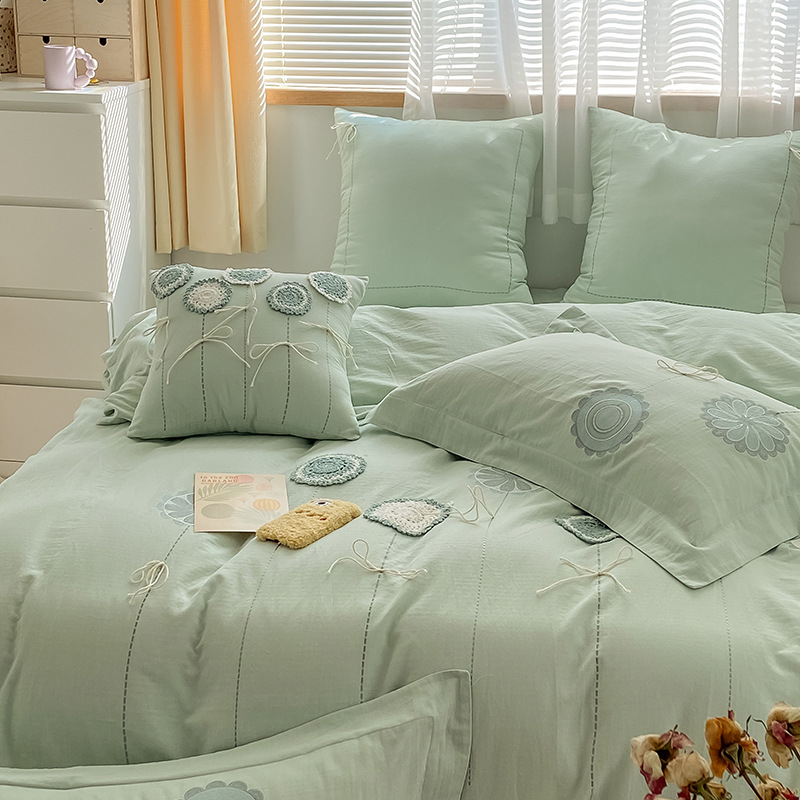 a类全棉双层纱布婴儿级四件套100纯棉床上用品简约风床品套装亲肤