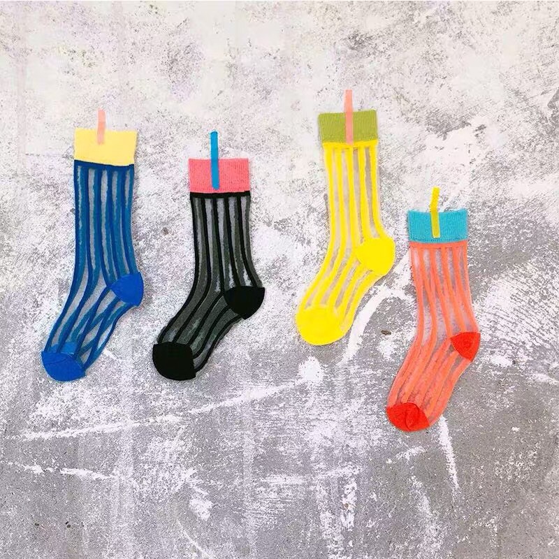 19夏新款竖条纹薄款儿童玻璃丝袜女童宝宝中筒袜子彩色糖果色袜潮