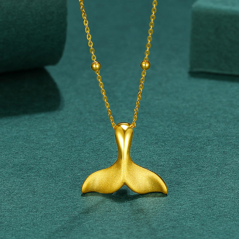 999黄金鱼尾吊坠女3d硬金小金鱼套链足金海豚鱼尾项坠情人节礼物