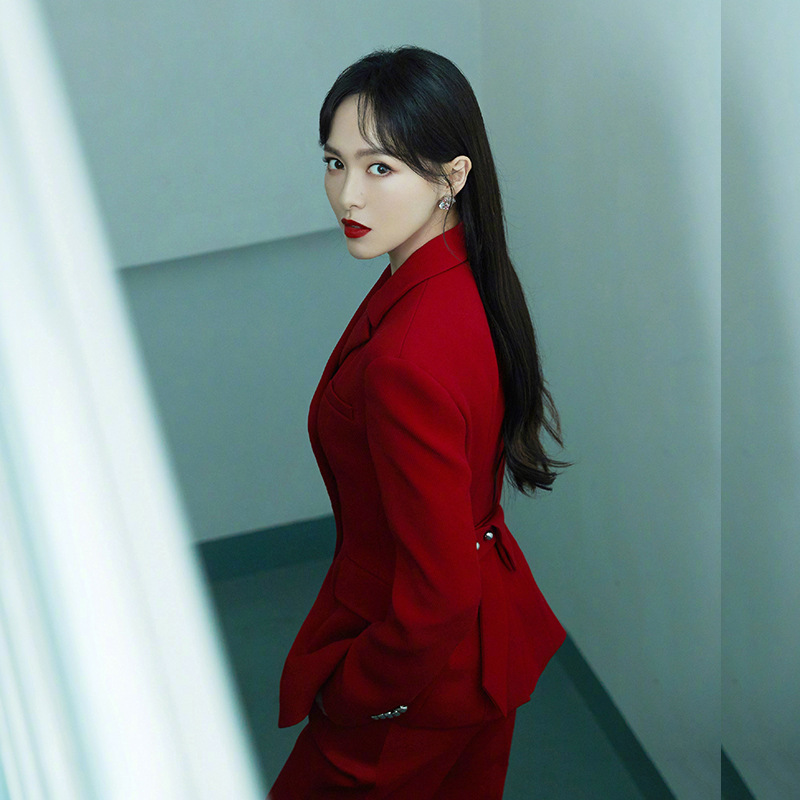 明星唐嫣同款红色西装套装女高级感春秋休闲时尚西服阔腿裤两件套