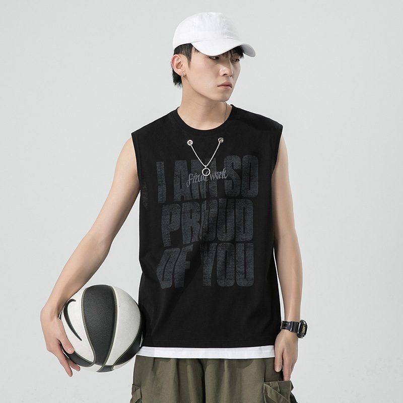 无袖短袖t恤男夏季新款宽松运动休闲潮男百搭短袖韩版潮流上衣男