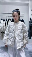 针织拼接袖口羽绒服女短款2024冬季新款棒球领休闲宽松白鸭绒外套