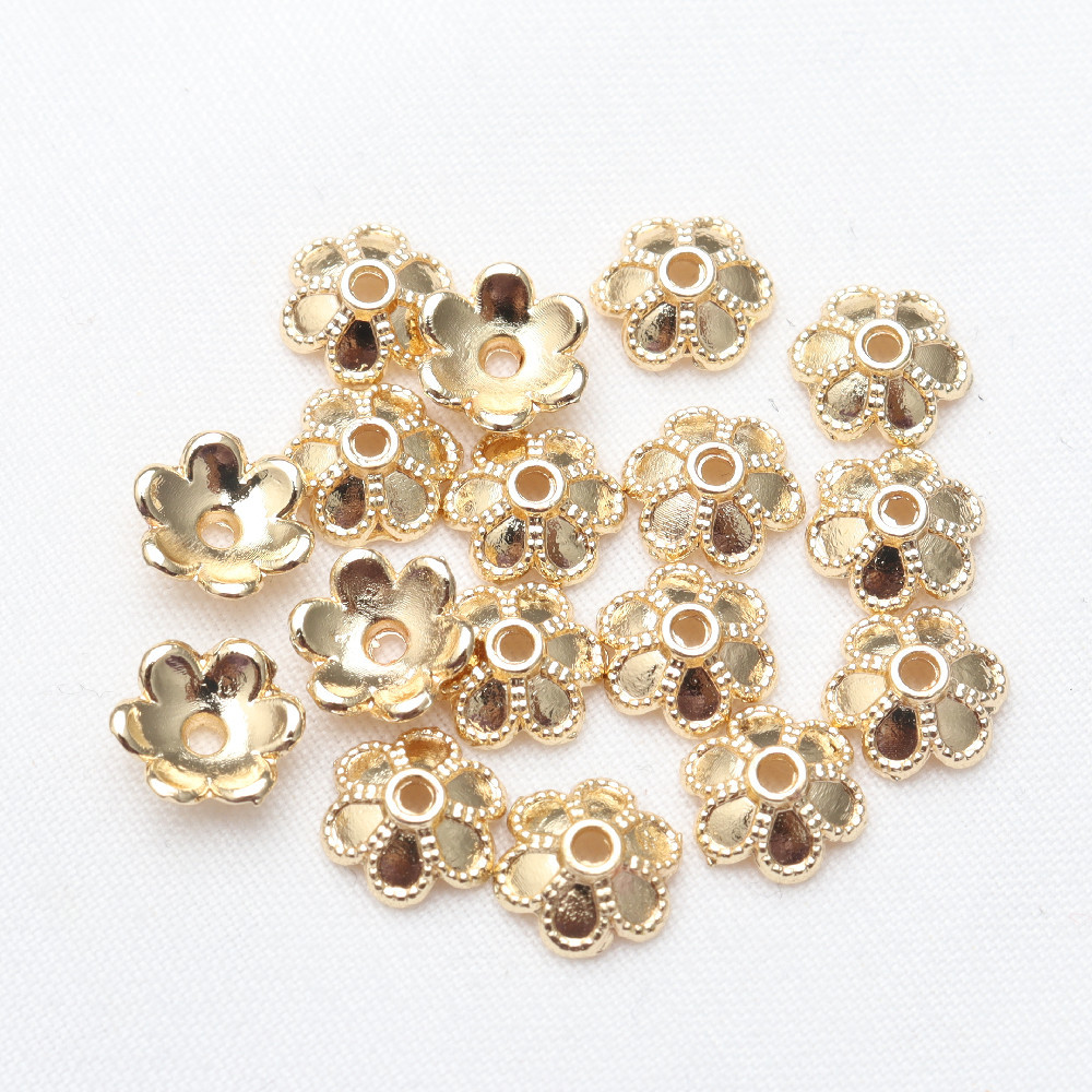 14K/18K Bag Hollow-out Petals Gold Color Retaining Receptacle Diy Bracelet Accessories Spacer Beads Beaded Bead Caps Material