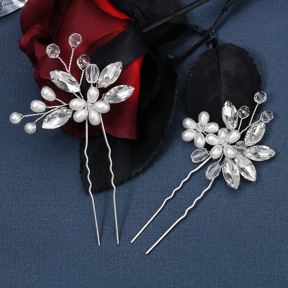 Korean Style New Fairy Headwear Handmade Beaded Beautiful Flower Pin Bride Hair Braiding Pearl Rhinestone U-Shaped Hairpin