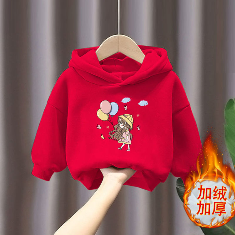 Boys and Girls Winter Velvet Padded Hooded Sweatshirt New Baby Children Warm Coat Fashionable Children's Clothing Tops Outerwear