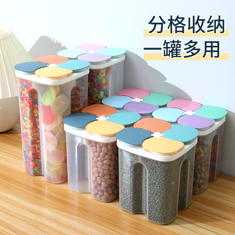 Cereals Storage Box Sealed Cans Compartment Food Storage Jar Kitchen Storage Multifunctional Cereal Can 0750