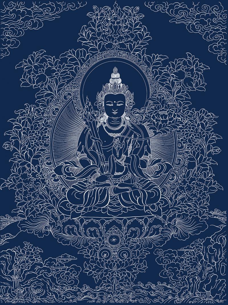 本命佛 虚空藏菩萨唐卡 属虎 唐卡手绘diy消磨时间 减压手工修行