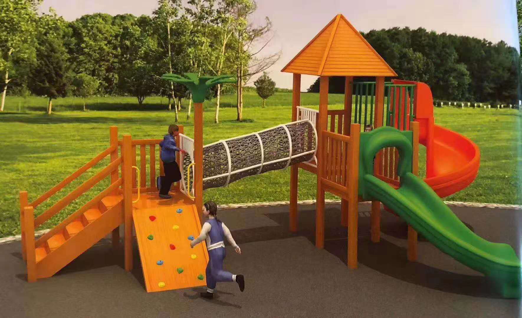 大型户外幼儿园花梨木质游乐设备儿童滑滑梯小区攀爬架组合设备