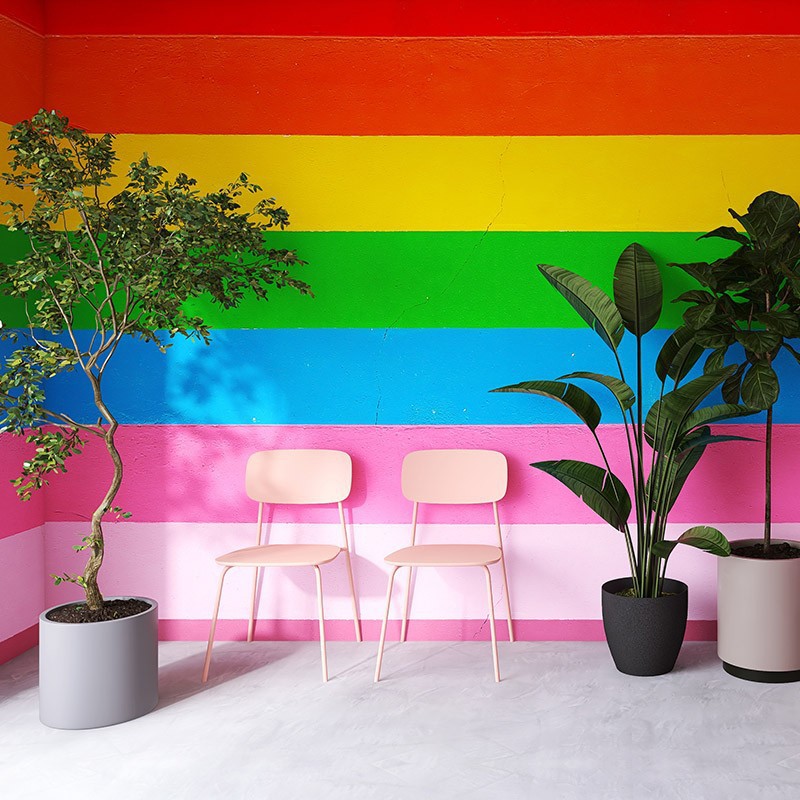简约ins风彩虹墙纸彩色条纹商场走廊网红直播拍照打卡布置区壁纸