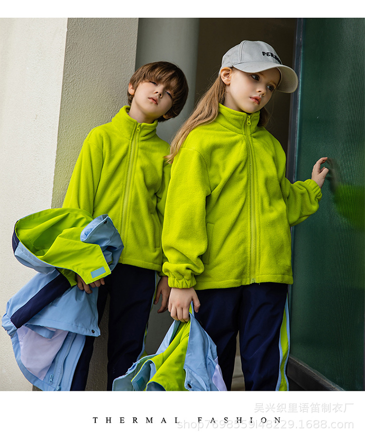 新品秋冬装小学生校服加厚班服冲锋衣运动服三件套幼儿园园服绿色