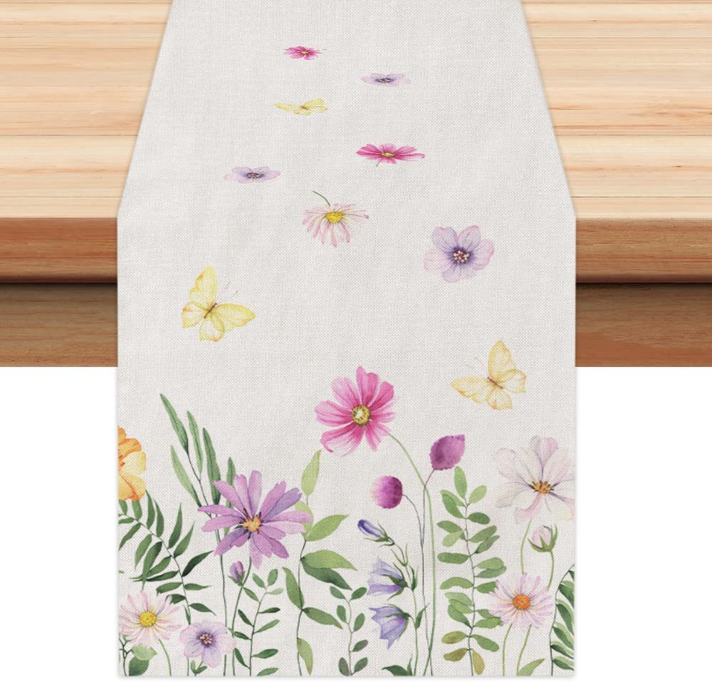 Fresh Spring Plant Flower Printing Linen Table Runner Placemat Family Party Table Cloth Ceremonial Dining Table Layout