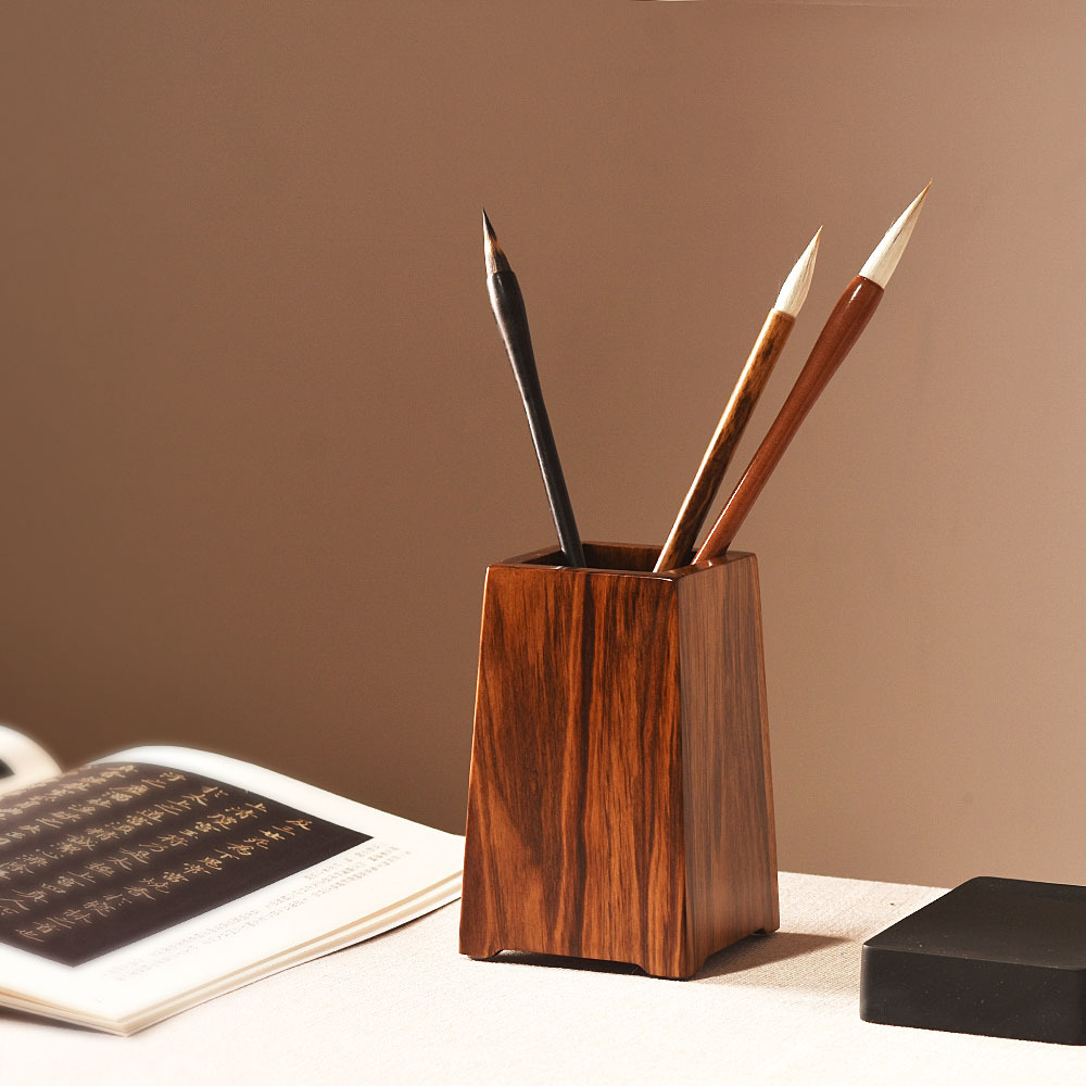 抒写文创红木笔筒 香檀木梯形实木笔筒 极简系列方形复古收纳筒黑