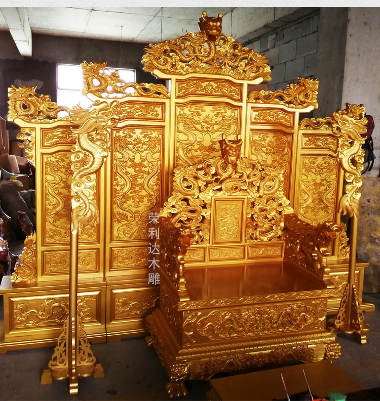 龙椅九龙屏风实木 大堂展厅宝座定制国王椅红木椅 仿古木雕工艺品