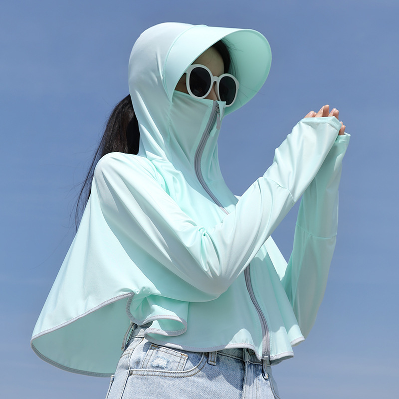 Summer Sun Protective Clothes Women's UV-Proof Ice Silk Outdoor Cycling Big Brim Sun-Proof Hooded Cloak Breathable Sun Protection Clothing