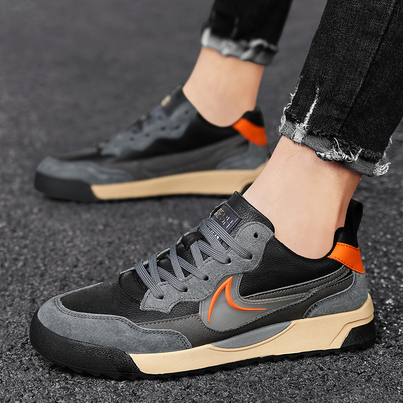 Men's Shoes Trendy Wild Genuine Leather Argan Casual Autumn and Winter Fleece-Lined Warm Youth Sports Training Board Shoes