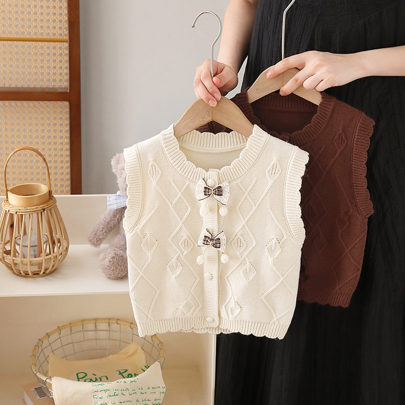 女童毛衣背心 2024秋冬新款 儿童针织马甲 宝宝纯色百搭开衫坎肩