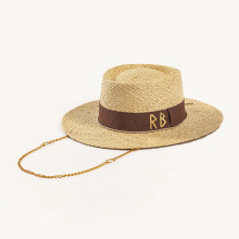 Chain Strap Straw Fedora Hat 外贸新款金属链条太阳帽女士草帽