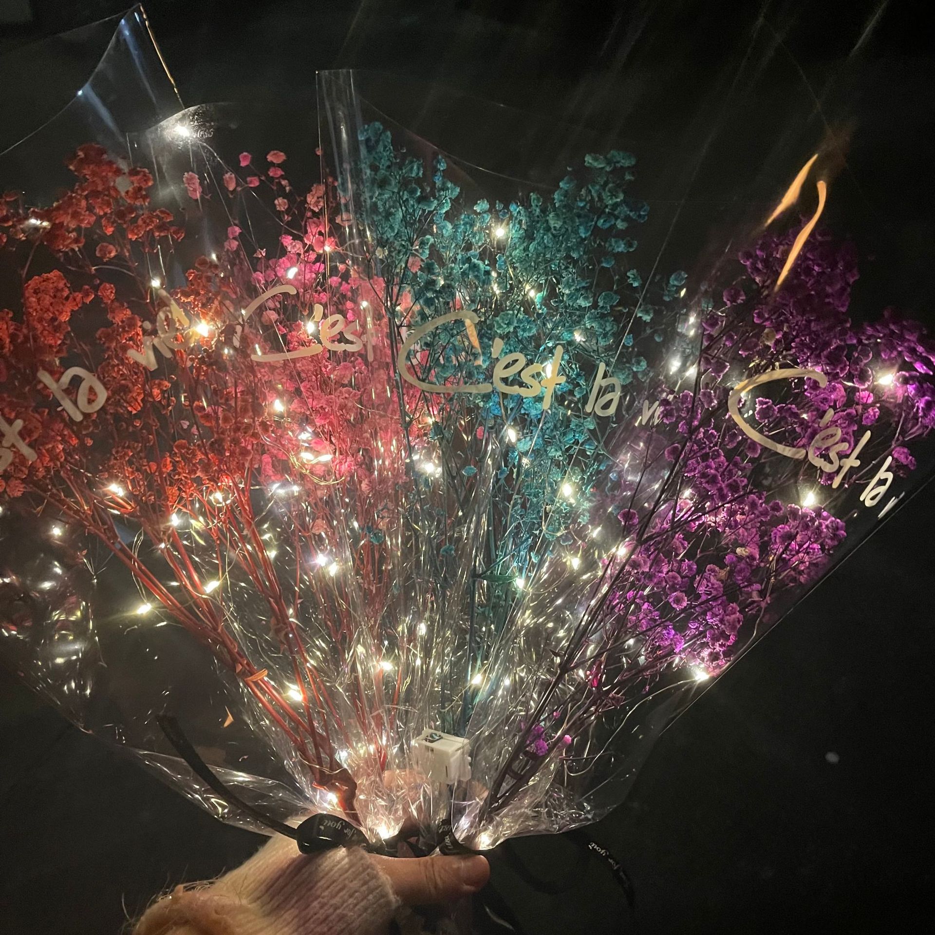 ins抖音爆款发光满天星花束led灯批发地摊花束永生花真花三八节