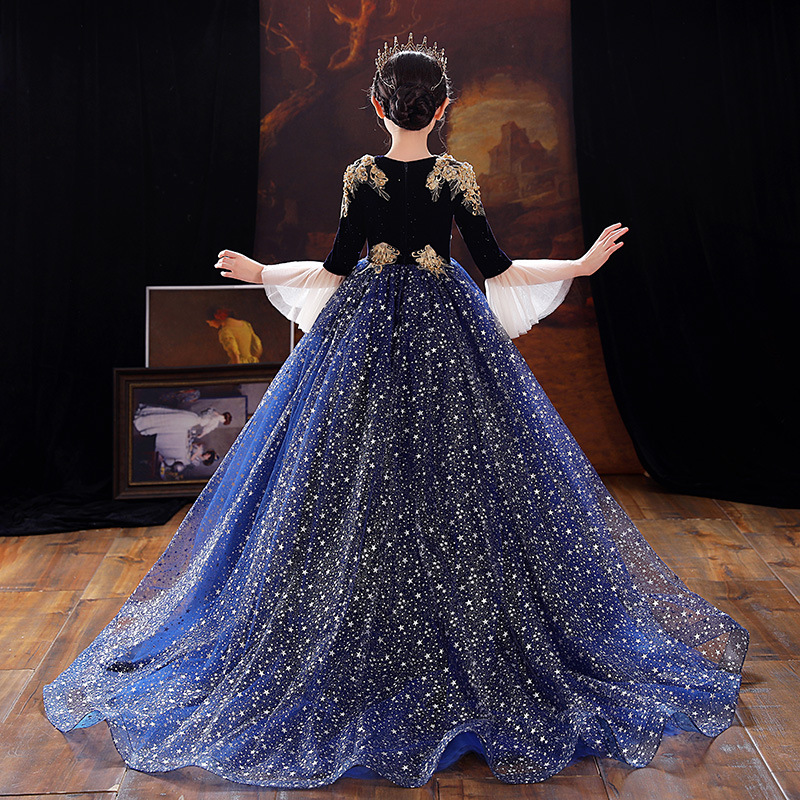 女童礼服2022春季新款宫廷风走秀礼服主持人钢琴演出服拖尾公主裙