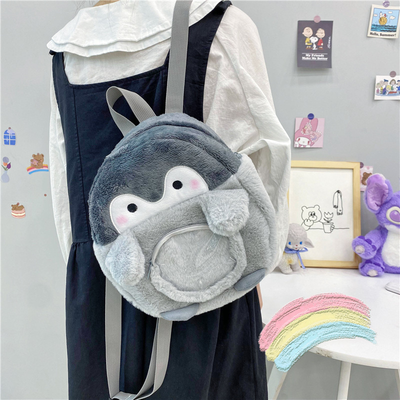 Penguin Cute Cartoon Backpack Soft and Adorable Plush All-Matching Mobile Coin Purse Casual Women's Bag Factory Wholesale