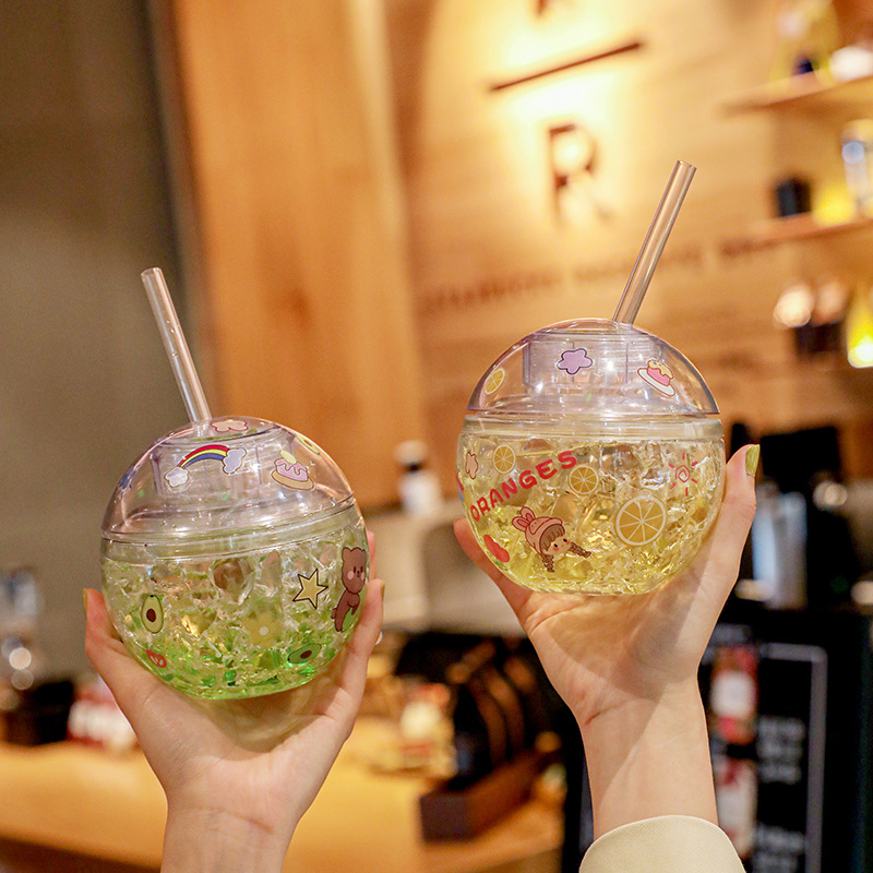Creative round Cup with Straw Earth Cup Gel Vacuum Cup Summer Children Beverage Water Cup Student Online Red Planet Cup