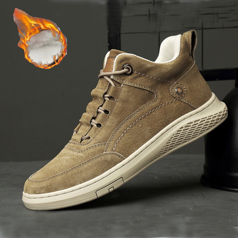 男鞋冬季板鞋真皮鞋子百搭棉鞋加绒保暖男款shoes高帮男士休闲鞋