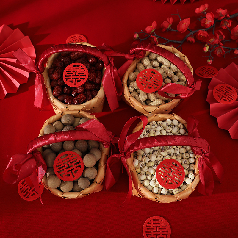 早生贵子篮子结婚用品压床摆件摆盘喜篮婚房模具提篮婚礼竹篮婚庆