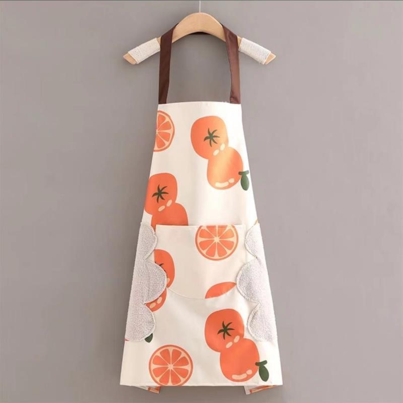 Waterproof and Oil-Proof Persimmon Apron Women's Fashion Home Kitchen Cooking Western Style Internet Celebrity Apron Creative Work Clothes for Work