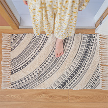 地垫新款棉线编织彩色印花流苏地垫可选择床尾床边地垫加工定制