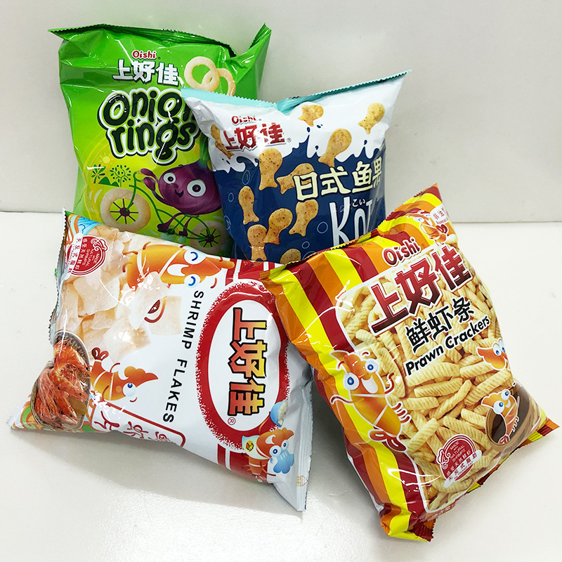 80g上好佳鲜虾条鲜虾片洋葱圈日式鱼果 膨化食品 休闲零食大礼包