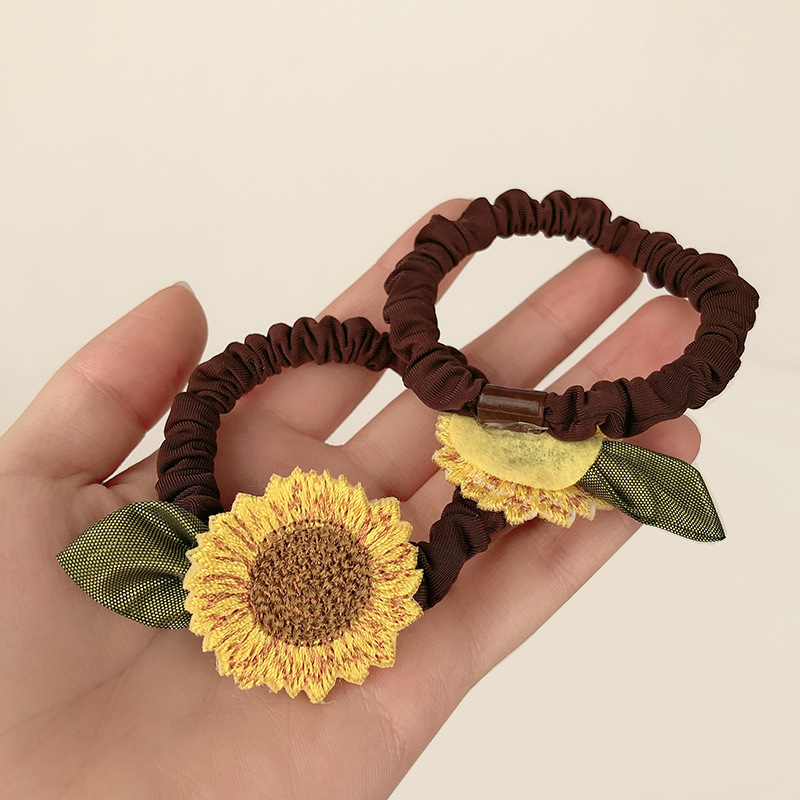 MIZI Fresh Sunflower Hair Rope Female Ponytail Head Rope Cute Sweet Large Intestine Hair Ring Bun High Elasticity Durable hair accessories