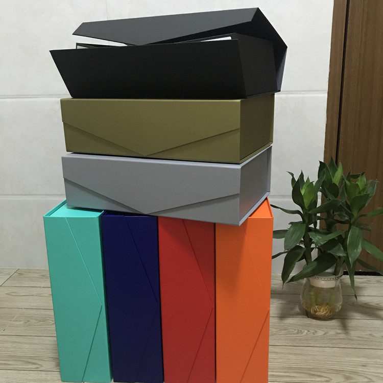 现货高档外贸黑色折叠礼品盒收纳服装鞋盒翻盖折叠礼盒折叠包装盒