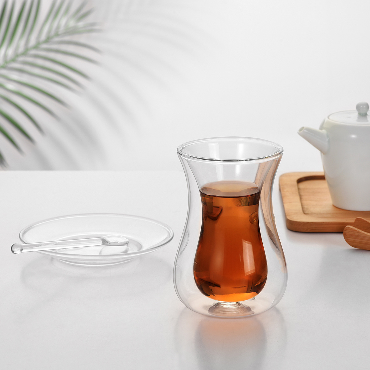 customized glass insulated double-layer bubble coffee suit with saucer glass transparent high temperature resistant household bubble black tea water cup