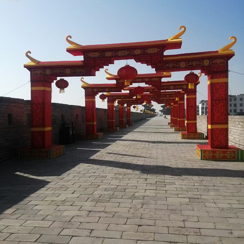 拱门牌坊门头节日主题花灯 彩灯景观设计造型 民俗庙会花灯门楼