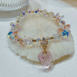 新款波西米亚风水晶手链女超闪爱心蝴蝶手串超仙学生度假闺蜜手饰