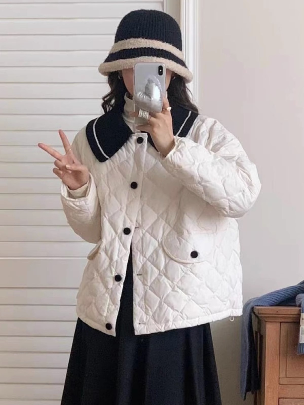 2023小香风菱格羽绒服外套女冬新款韩版宽松加厚保暖短款夹克上衣