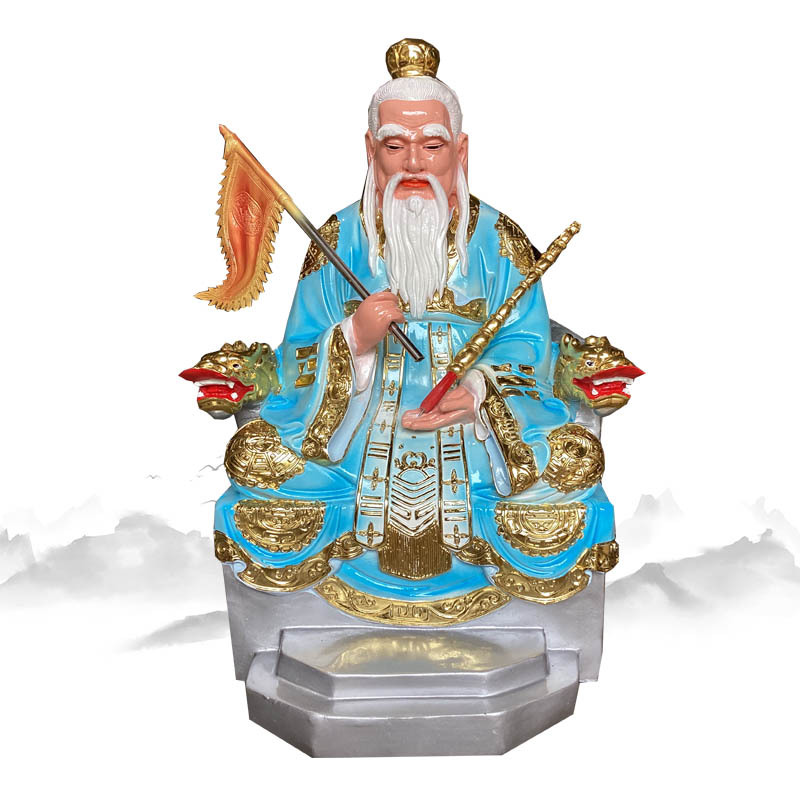 姜子牙神像 姜太公 汉白玉彩绘贴金神像 寺庙居家供奉佛像摆件