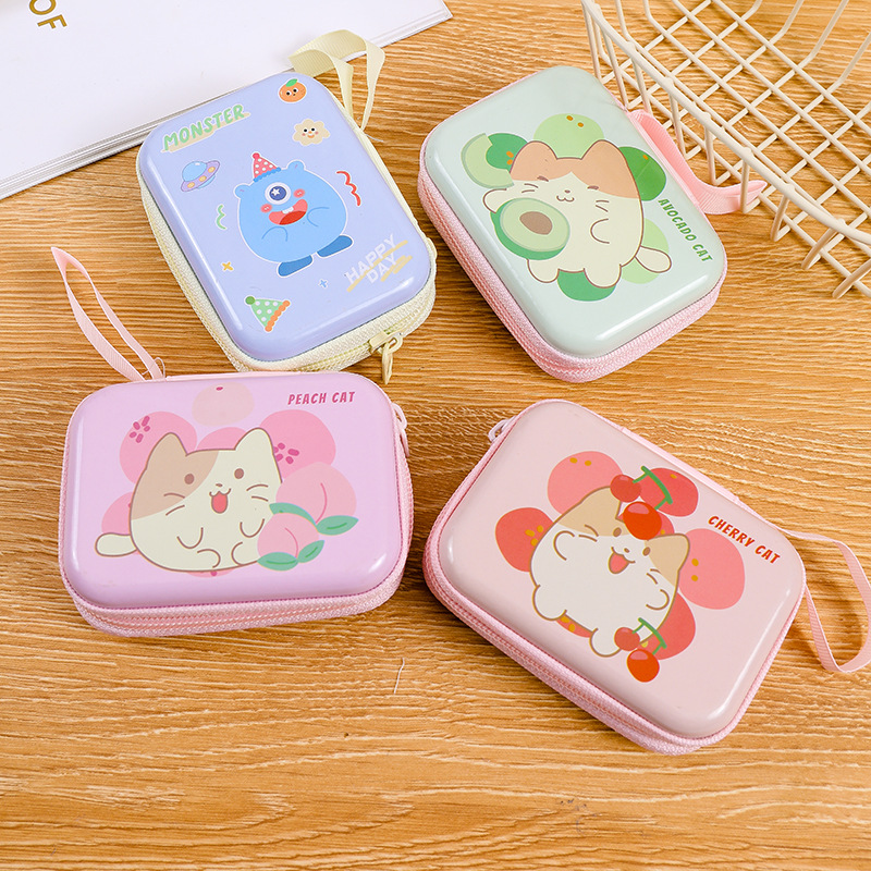 New Tinplate Coin Purse Mini Children's Rectangular Zipper Bag Cartoon Coin Earphone Cable Key Storage Bag