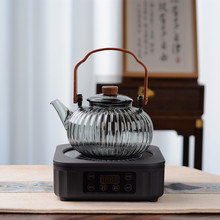 2JGB透黑耐高温玻璃茶壶带过滤木提梁加厚玻璃泡茶煮蒸茶壶电陶炉