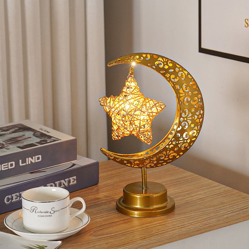 Cross-Border Led Wrought Iron Moon-Light Lamp Ball Lamp Muslim Holiday Decorative Lamp Bedroom Table Lamp Atmosphere