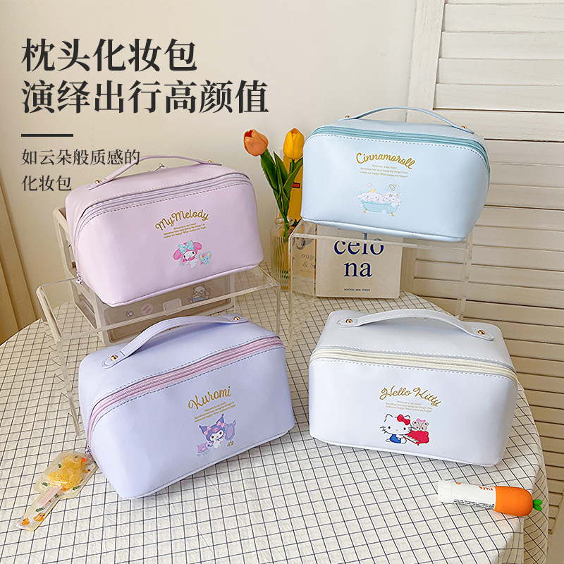 Sanrio Cute Cosmetic Bag Net Red Travel Storage Bag Large Capacity Good-looking PU Leather Organ Pillow Cosmetic Bag