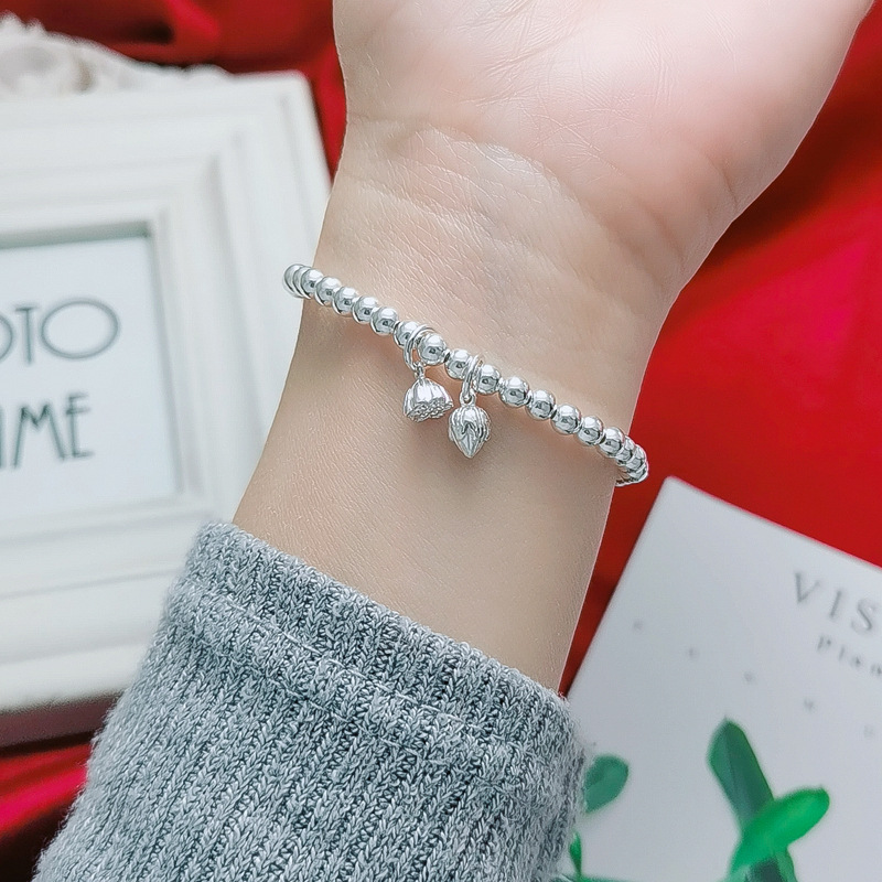 Two Shihuan Bracelet Female S925 Sterling Silver round Beads Bracelet Ins Fresh Style Silver Bracelet Lotus Seedpod Bead String Jewelry