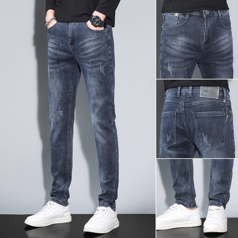 Jeans Men's 2022 Autumn and Winter New Fashion Elastic Fashion Slim Casual All-Match Pencil Pants Long Pants