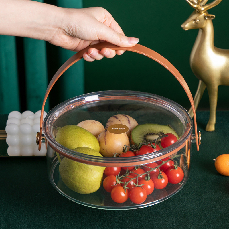 透明清奢手提果盒家用客厅茶几小碟瓜子零食干果坚果糖果收纳圆形
