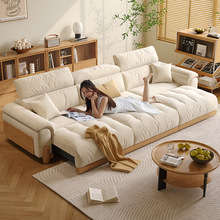 日式奶油风电动沙发简约两用猫抓布艺沙发头枕可调节大小户型直排