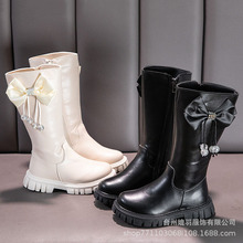 女童靴子2023新款秋冬款长筒靴加绒保暖二棉洋气英伦风骑士靴单靴