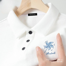 宇行男士短袖polo衫2024新款夏季美式衬衫领半袖白色华夫格