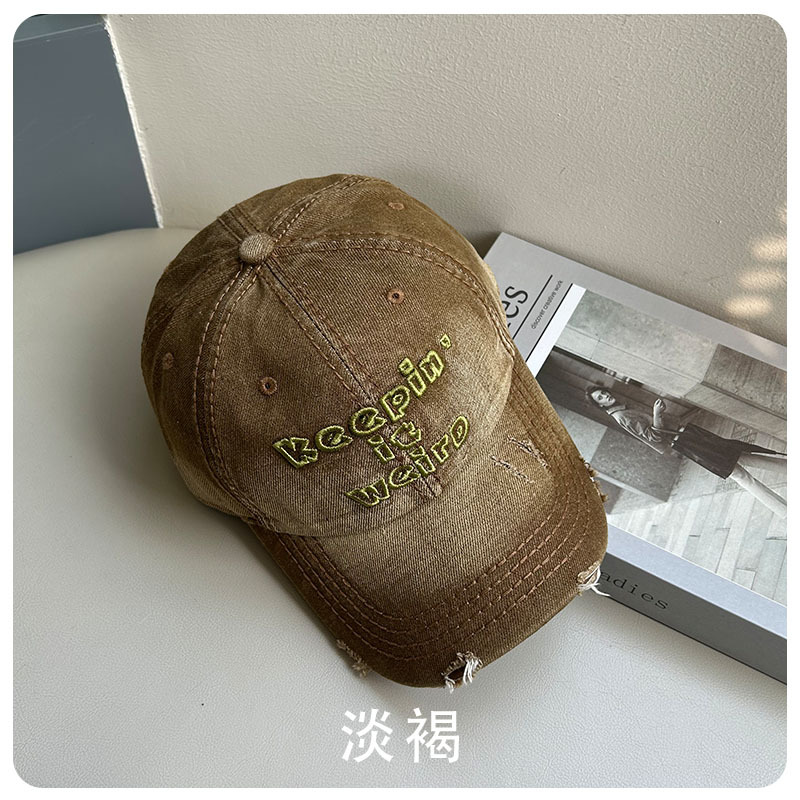 2024 New Ripped Denim Baseball Cap Men's Sun Protection Hat Korean Style All-Match Cotton Peaked Cap Women's Face-Looking Small