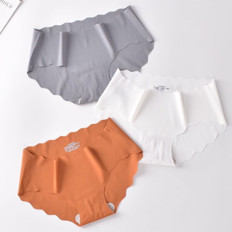 Ice Silk Wavy Edge Seamless One-Piece Non-Indentation Solid Color Women's Underwear Double-Layer Cotton Crotch Briefs in Stock